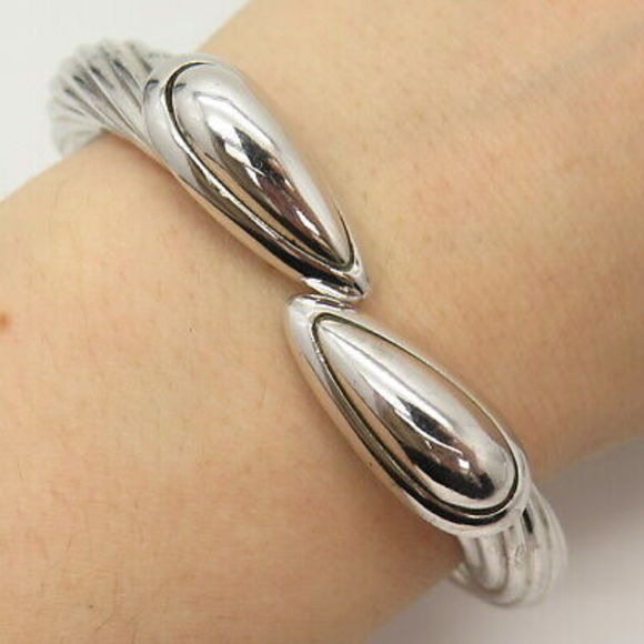 925 Sterling Silver Twisted Modernist Bangle Bracelet 7